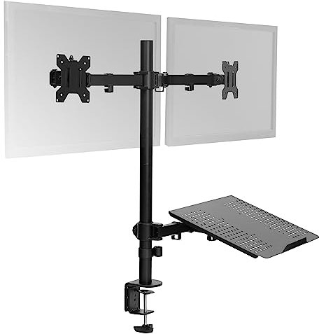 VIVO Laptop and Dual 13 to 27 inch LCD Monitor Stand up Desk Mount, Tall Adjustable Stand, Fits Laptops up to 17 inches, Black, STAND-V012J