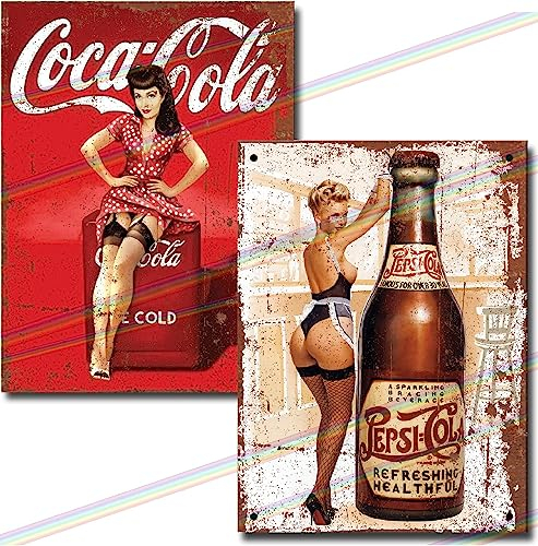 Set mit 2 Barschildern CC + P Pin Up Girls Metall Bar Schilder Vatertag Geschenk Bundle Home Pub Outdoor Garten Bar Wandschild Männerhöhle Erinnerungsstücke Vintage Retro 20 cm x 15 cm