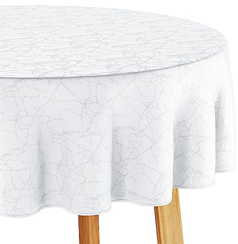 Filumi Tischdecke 140x240 cm oval Weiß Abwaschbar Für Indoor Outdoor Marmormuster Manil