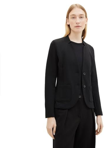 TOM TAILOR Damen Basic Ottoman Blazer mit Taschen, 14482 - Deep Black, L