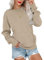 WNEEDU Sweatshirt Damen Rundhalsausschnitt Langarmshirts Herbstoutfits Lässig Bluse Damen mit Känguru Tasche Beige M