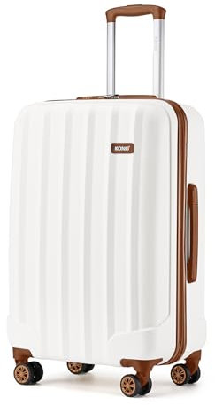 KONO Trolley Koffer Mittelgroß Hartschalenkoffer 4 Rollen Leicht Reisekoffer mit Schloss, 65x42x26cm, 61Liter, Zwillingsrollen Rollkoffer, ABS Hartschale (Cremeweiß, L)
