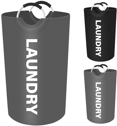 Faltbare Wäschekorb, Mezzar 90L Wäschetonneaus mit Griff, Tragbar Laundry Basket Dreckwäsche Sammler aus Oxford-Stoff Wasserdichter Sammelbehälter für Schlafzimmer Badezimmer Schwarz (Grau)