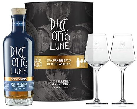 Marzadro Collezione - Geschenkpaket Diciotto Lune Riserva Whisky + 2 Gläser Harmony 0,5L