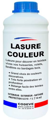 Lasure Bois Couleur - Codeve Bois/Vert - 1 L - Intérieur/extérieur - Pour La Protection En Couleurs Déco De Votre Bois Neuf Ou Ancien.