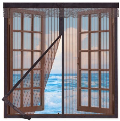 Moustiquaire Fenêtre Magnétique 120x210cm,Moustiquaire Aimantée Magnétique pour Porte Fenêtre,Moustiquaire Fenêtre Sans Perçage,Auto-AdhéSif Maille Rideau Aimantée pour Fenêtres de Maison,Marron