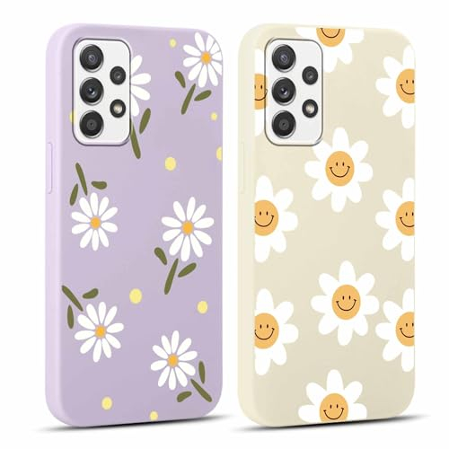 Yoedge 2 Stück HandyHülle für Samsung Galaxy A52 4G/A52 5G/A52s 5G Hülle 6,5, Mädchen Schutzhülle Blumen Muster Aesthetic Design,Frauen Geschenk Weich Silikon Stoßfest, Lila Blume