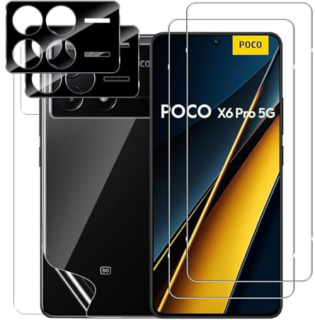 GEEMEE Protector de Pantalla para Xiaomi Poco x6 Pro 5G, Cristal Templado+Protector de Pantalla Trasera+Protector de Lente de cámara de Vidrio Templado,【2+2+2 Piezas】 HD Antihuella Antiarañazos Film