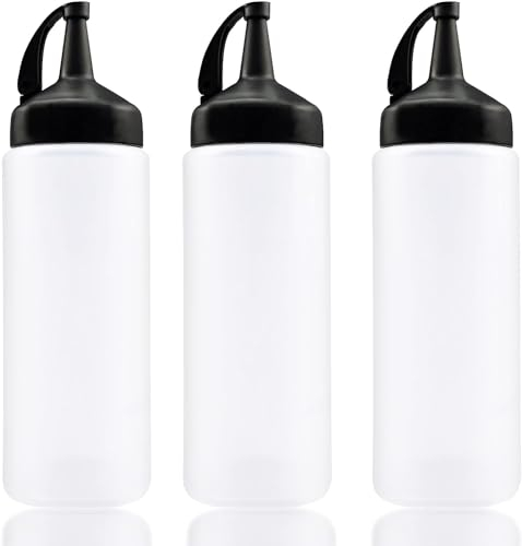 Jeffbaubl 3 Stück Squeeze Flasche,175ml 6oz Quetschflasche Mit Kappen, Squeeze Condiment Flaschen, BPA Frei & Kein Leck, Saucenflasche Ketchup Gewürze Backen Olivenöl Malen