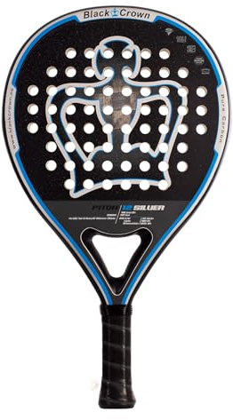 Black Crown - Pala de Pádel Piton 12 Silver - Forma Redonda - Control y Potencia - Peso 355 a 370 gr - Marco 38 mm con Doble Tubular de Fibra Carbono 80% - Resistente - Nivel Profesional