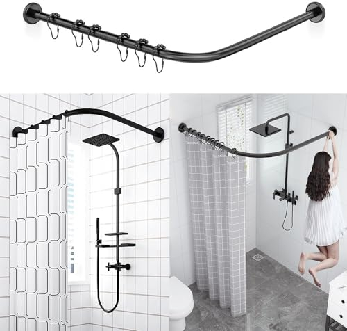 AUBWIG Extensible En Acier Inoxydable En Forme De L Salle De Bain Baignoire Coin Rideau De Douche Tringle Pas De Perçage pour Salle De Bains Magasin De Vêtements(75-95cmx75-95cm)