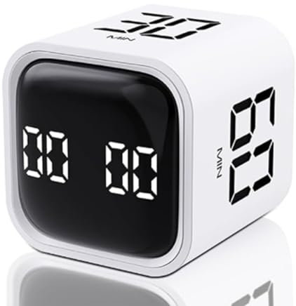 TsoLay Minuteur carré, minuterie de rotation, 5/10/30/60 minutes et compte à rebours personnalisé, minuterie de productivité, pour tâches, travail, étude, facile à utiliser (blanc)