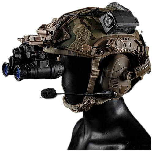 Outdoor Airsoft CS Spiel Helm Set, Militär Taktischer Schutzhelm SF Type Fast Helm with NVG Halterung und Tactical Headset, Teleskop-Modell Ausrüstung für Cosplay Jagd BBS