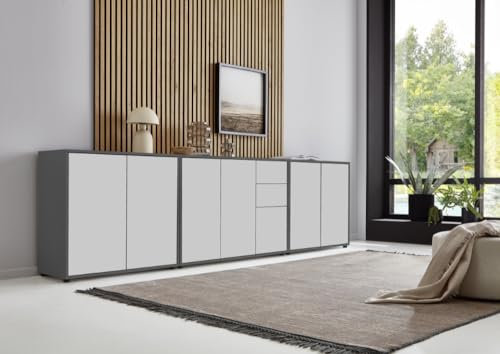 BMG Möbel Sideboard »Mailand Set 6«, grifflos, Korpus in Anthrazit und Fronten in Weiß