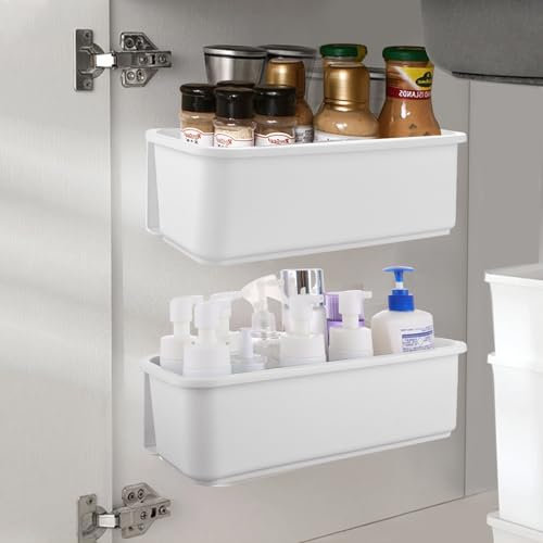 LOPYXBR 2 PCS Under Sink Storage Kitchen Organiser Plastic Corner Pull Out Cabinet Organiser Kitchen Cupboard Organiseres White Slide Out Drawers for Kitchens Cabinets