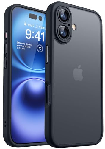 CANSHN Matte for iPhone 16 Case, Upgraded [Full Camera Protection] [Translucent Matte] Shockproof Protective Phone Case for iPhone 16 6.1 - Black