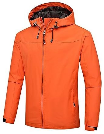Ewleguzka Wasserdichte Herren-Regenjacke, leicht, lässig, Softshell-Jacken, Outdoor-Arbeitsmantel zum Radfahren, Skifahren, Wandern, Alltagskleidung, winddicht, orange4, XXL