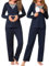 Bresdk Pyjama Aallaitement Vetement Grossesse Femme Coton Vêtements de Nuit Maternité Longue Hiver Chaud Maternité Accouchement Bleu L