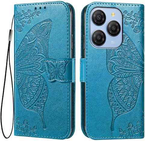 EASSGU Leder Handyhülle für Smartphone, Compatible with Blackview Shark 9 (6.78 Inches) Flip-Folio Magnetische Hülle mit 3 Kartenfach, 1 Wallet, Sturzfeste, Kratzfeste Case - Blau