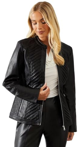Wallis Petite Women’s Black Faux Leather Pleat Detail Jacket, Petite, Faux Leather, Autumn Winter, Work, Office, Commute, Casual, Evening, Weekend