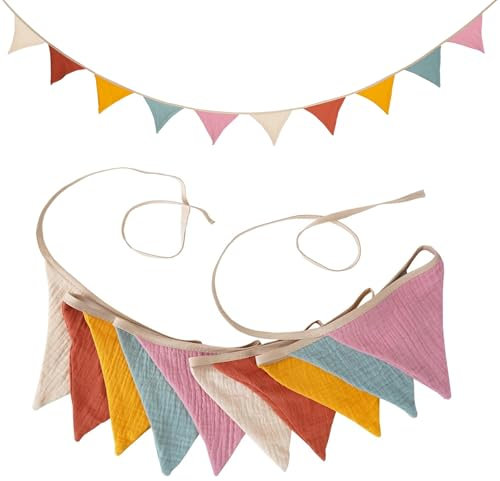 Guirnalda Banderines Tela para Habitación Infantil, 2.7m Triangulares Banderolas Cumpleaños Decorativos Infantiles Fiesta Exterior