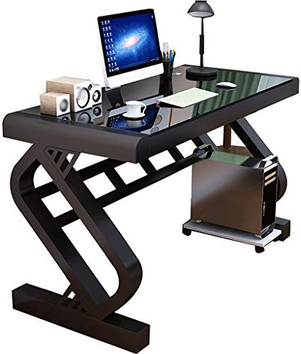 Bureau d'angle moderne avec plateau en verre trempé pour bureau à domicile, installation facile et gain de place (noir, 100 cm)