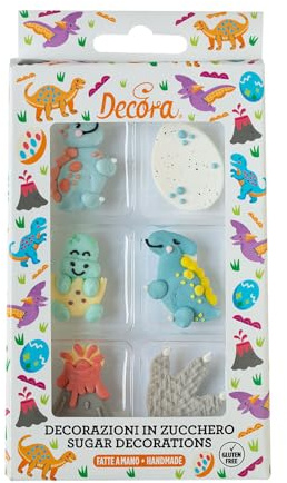 Decora 0500445 Lot de 6 décorations de dinosaures en sucre