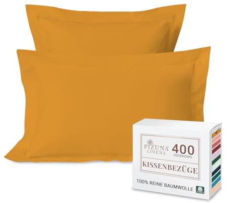 Pizuna Oxford 2er Pack Kissenbezug 50x75 Baumwolle Honiggold 400 Fadenzahl | 2-teilig 100% langstapelige Baumwolle weiche Mako-Satin weben luxuriös Nur Kissenbezug mit 5cm Rahmen und 20cm Klappe