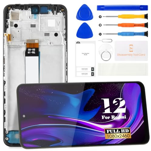 Para Xiaomi Redmi 12 5G Pantalla LCD de repuesto para Xiaomi Redmi 12 5G 23076RN4BI, 23076RN8DY Pantalla táctil Digitalizador Asamblea Kit de piezas de reparación (negro, con marco)