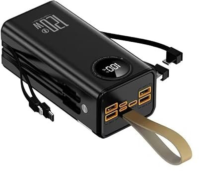 Power Bank 50000mAh Large Capacity 22.5W-PD20W (4 outputs and 2 inputs), Built-in Data Cable, with Fast Charging Function, Suitable for Smartphones, Tablets, etc.