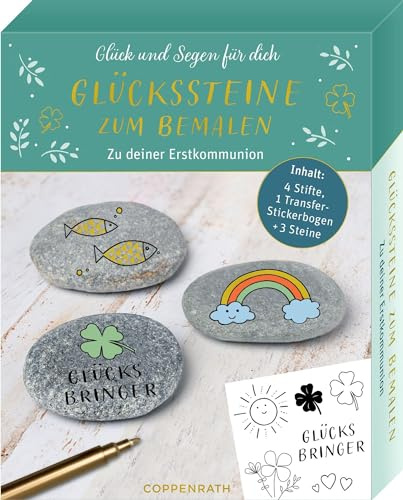 Geschenkset – Glück und Segen für dich: Glückssteine zum Bemalen – Zu deiner Erstkommunion