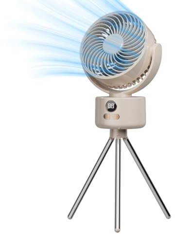 Yianyal Ventiladores recargables para el hogar, ventilador de pie recargable, con patas de trípode, ventilador de plegable de bajo decibelio para dormitorio, dormitorio e invernadero