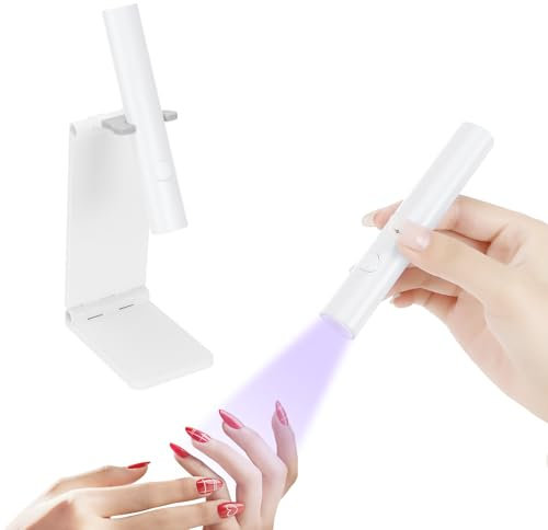 Mini Lampada UV Unghie, Lampada per Unghie Senza Fili 3W, lampada UV portatile con supporto, Penna per Asciuga Unghie Salone di Casa, Torcia Elettrica per unghie Gel Sciugatura Rapida (Bianco)