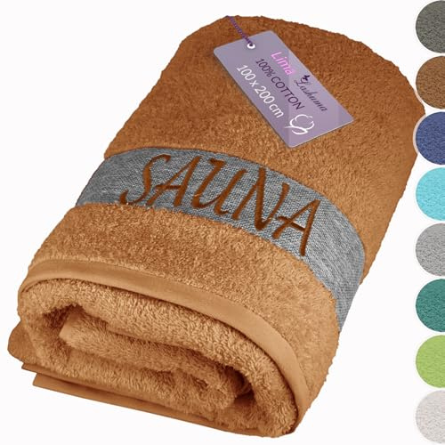 Lashuma Wellness Frottee Saunatuch 100x200 cm für Herren - Damen, Lima XXL Badetuch – Saunahandtuch in Braun - Camel