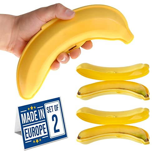Crystalia Großer Bananengehäuse 2er Set, 100% BPA FREI Bananenbox Bananenschutz, Bananendose, Banane Aufbewahrungsbox Bananenhalter Bananen Brotdose Trip Außen Frucht Kasten Speicher Dose Für Banane