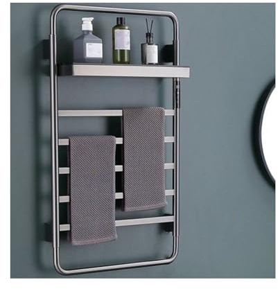 LYMGRZ A Gray,Hard wired,Electric Radiator Heated Towel Bar Stainless Steel,Heated Towel Drying Rack with Top Shelf,Wall Mounted Towel Warmer Rack for Bathroom
