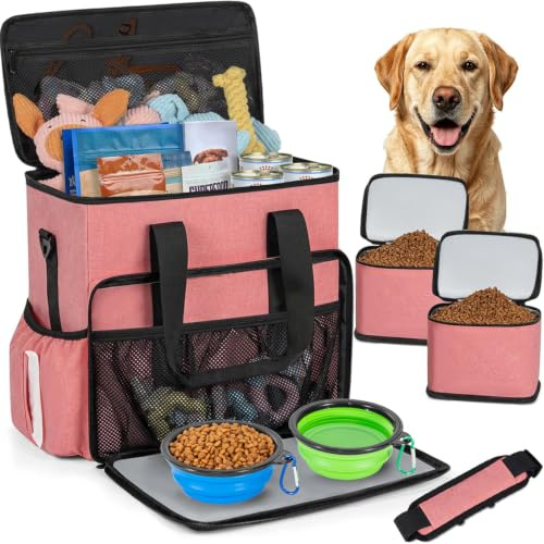 OUUTMEE 25L Hunde Leckerlitasche mit Schulterriemen Futterbeutel Hund Ldeal für Wochenendausflüge Hundetasche Gassi Tasche (Rosa)