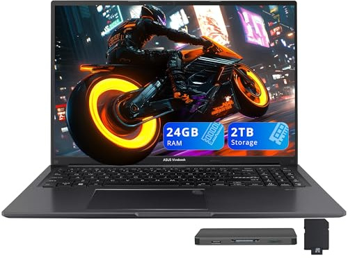 ASUS Vivobook 16 WUXGA Laptop, Intel Core i7-1355U, 24GB RAM, 2TB Storage(1TB SSD+1TB Docking Station Set), Iris Xe Graphics, Backlit Keyboard, Number Pad, Fingerprint, Webcam, Win 11, Black