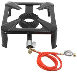 TABODD Réchaud à gaz 10 kW - 40 x 40 x 15 cm - 1 feu - Avec tuyau de 1,5 m et régulateur de pression de 50 mbar - Réchaud à gaz à 4 pieds - Pour camping et randonnée