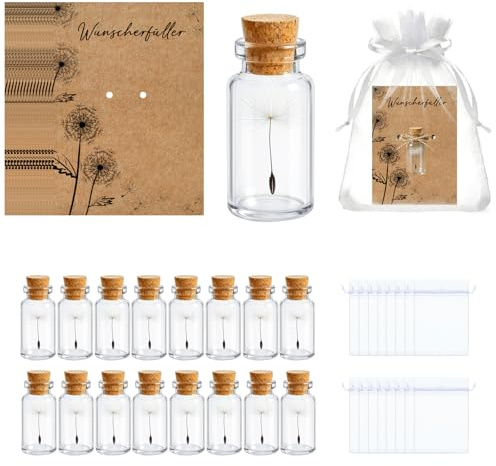 XineYuor 16 Set Pusteblume im Glas Echtes,Kleiner Wunscherfüller,Mullbeutel Grußkarte Hanfseil-Glücksbringer,Dankeschön Geschenk Kleine Aufmerksamkeit Mitgebsel zu Geburtstag Hochzeit (16)