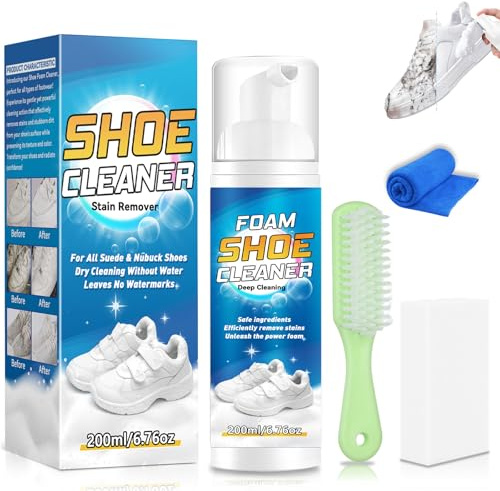 Wonshine Shoe Cleaner Foam 200ml, White Trainer Cleaner With Brush & Cloth, Deep Cleaning Formula and Shoe Cleaning Kit for Suede, Leather, Knit, Boots, Canvas, PU (clear)