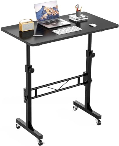 Höhenverstellbarer Schreibtisch mit Rollen, Tisch Computertisch Stehpult | Schreibtisch Höhenverstellbar für Walking Pad Laufband für Zuhause, PC Tisch Klein für Home Office, 80 x 40 cm, Schwarz