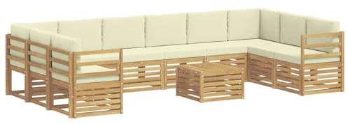 vidaXL Outdoor-Sofagarnitur mit Kissen 11 pcs Weiß und Creme Polyester, Gartenlounge, modernes Sofa für draußen, haltbare Terrassenmöbel, Coole Sitzgruppe