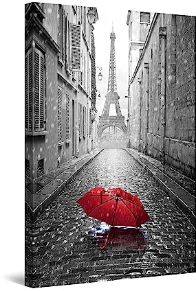 Startonight Impression sur Toile Parapluie à Paris, Art Encadré Imprimée Tableau Motif Moderne Décoration Tendu sur Chassis Prêt à Accrocher 60 x 90 cm Idée Cadeau Élégante et Originale