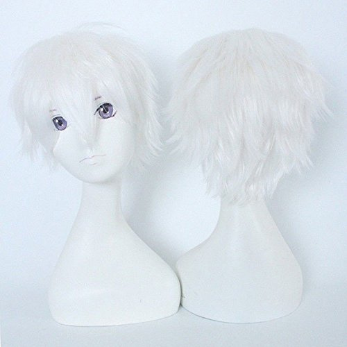 30CM Anime Cosplay Curly Hair Tail Volle Perücken Kurze Perücke Frauen Männer Perücke Wig Kostüm Party Halloween weiß