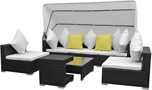 Festnight 23-TLG. Lounge Set Loungemöbel Loungeset Loungegruppe mit Sonnendach Poly Rattan Schwarz
