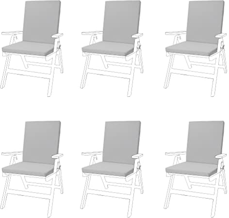 Gardenista Low Back Chair Seat Pads | Outdoor Water Resistant Garden Chair Cushions With Backs | Soft and Thick Seat Cushion with Secure Ties | Durable Patio Furniture Pad (6 Piece, Grey)