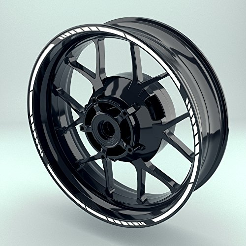 OneWheel Felgenrandaufkleber für Motorrad | 17 Zoll | Komplett Set für Vorder- und Hinterreifen | Rim Sticker (Weiß Design 2)