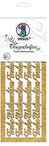 Ursus 57530003 - Designschriften, Frohe Weihnachten, gold, ca. 27 x 10 cm, 330 g/qm, 2 Bogen, aus Glitterkarton, gelasert