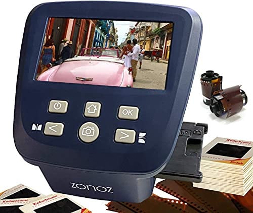 zonoz FS-Five Digital Film & Slide Scanner - Converts 35mm, 126, 110, Super 8 Film Negatives & Slides to JPEG - Includes Large Bright 5-Inch LCD & Easy-Load Film Inserts Adapters
